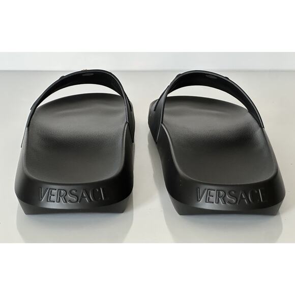 Versace Medusa Black Leather Slides Sandals 14 US (47 Euro) 1010628 NIB $490 - Picture 12 of 16